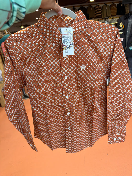 CINCH BOYS LONG SLEEVE BROWN SHIRT
