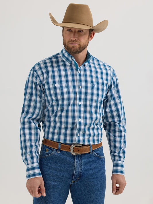 Wrangler Men's Navy Blue Plaid Ls