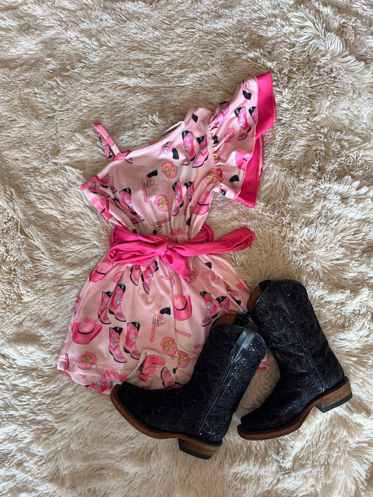 Pink Cowgirl Print Romper