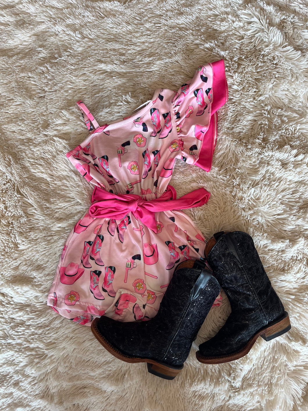 Pink Cowgirl Print Romper