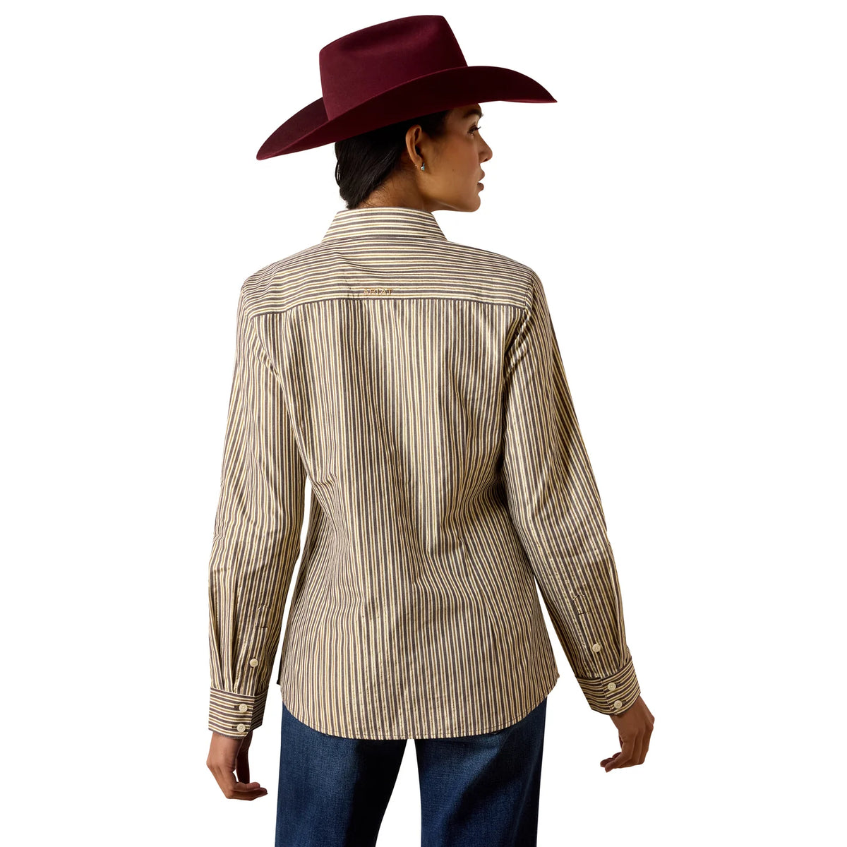 Ariat Ladies Kirby Stretch Chocolate Plum Striped Button Down Long-Sleeve Shirt 🤠