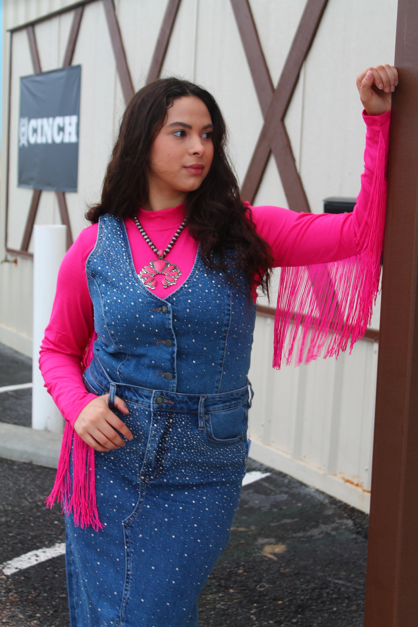 R&R Hot Pink Fringe L/S