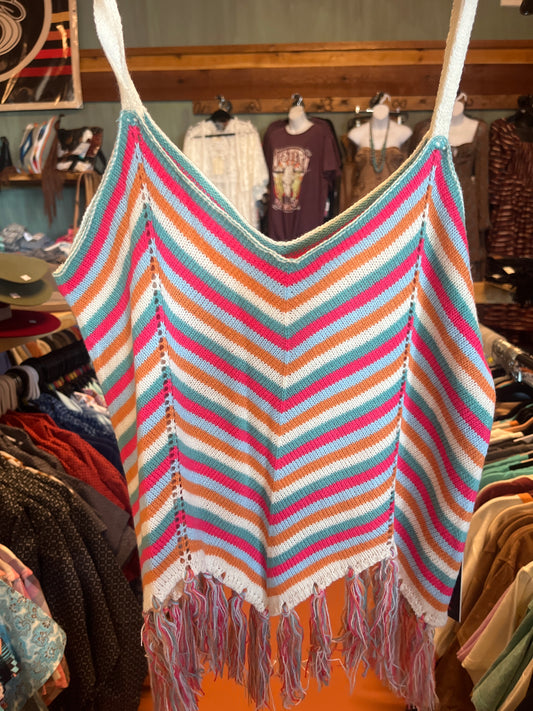 Rock & Roll Knit Fringe Top- Multi