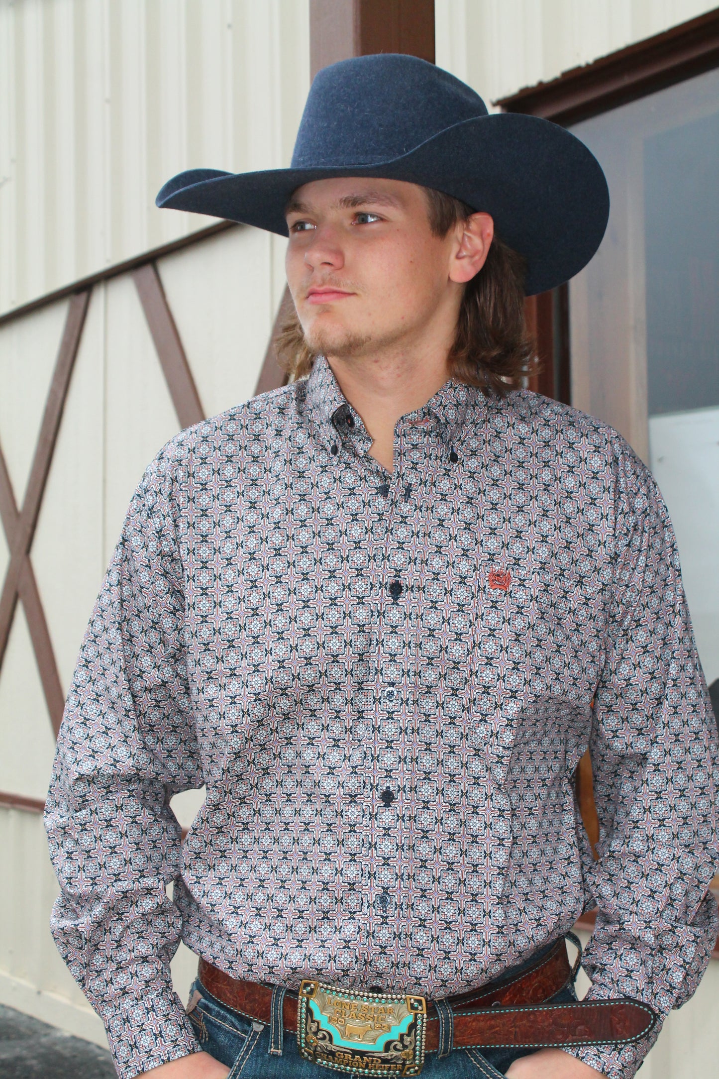 Cinch Men's Navy Medallion L/s