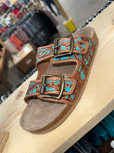 Load image into Gallery viewer, Myra Falling Feather Turq/Brown Sandals
