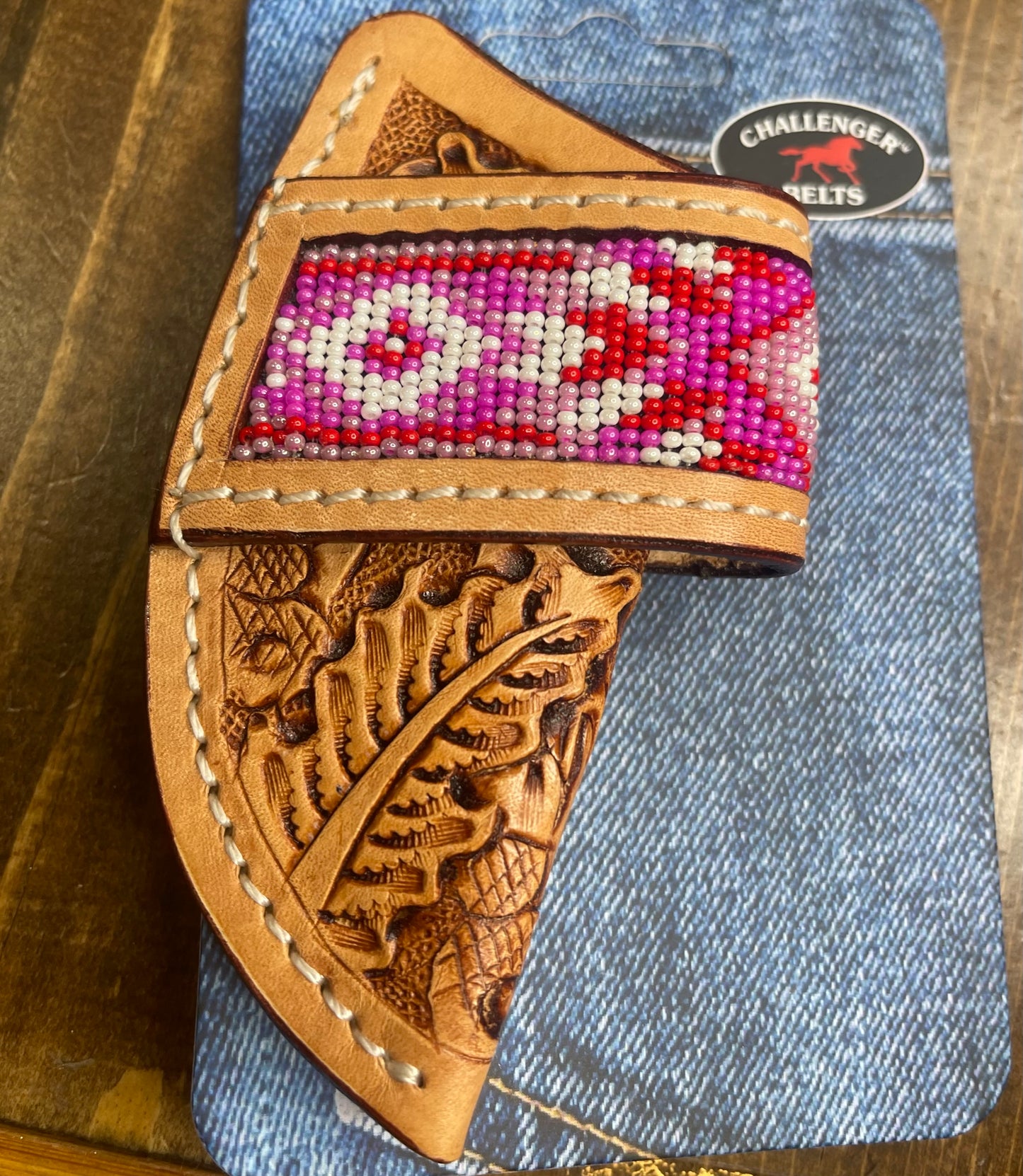 Western Oak Leaf W/ Pink Beading Knife Sheath