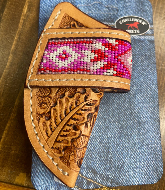 Western Oak Leaf W/ Pink Beading Knife Sheath