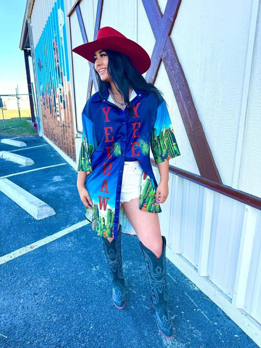 Yeehaw Cactus Pearl-snap Dress