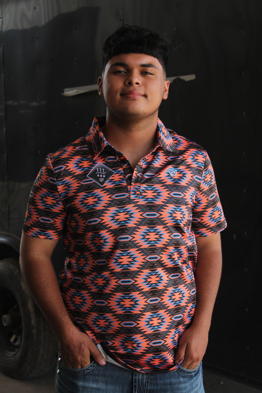 R&R Orange Aztec Polo