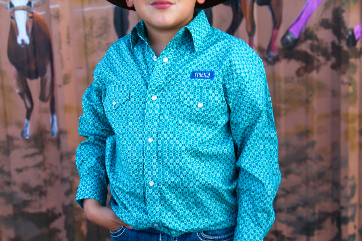 Boys Panhandle slim turquoise long sleeve Snap