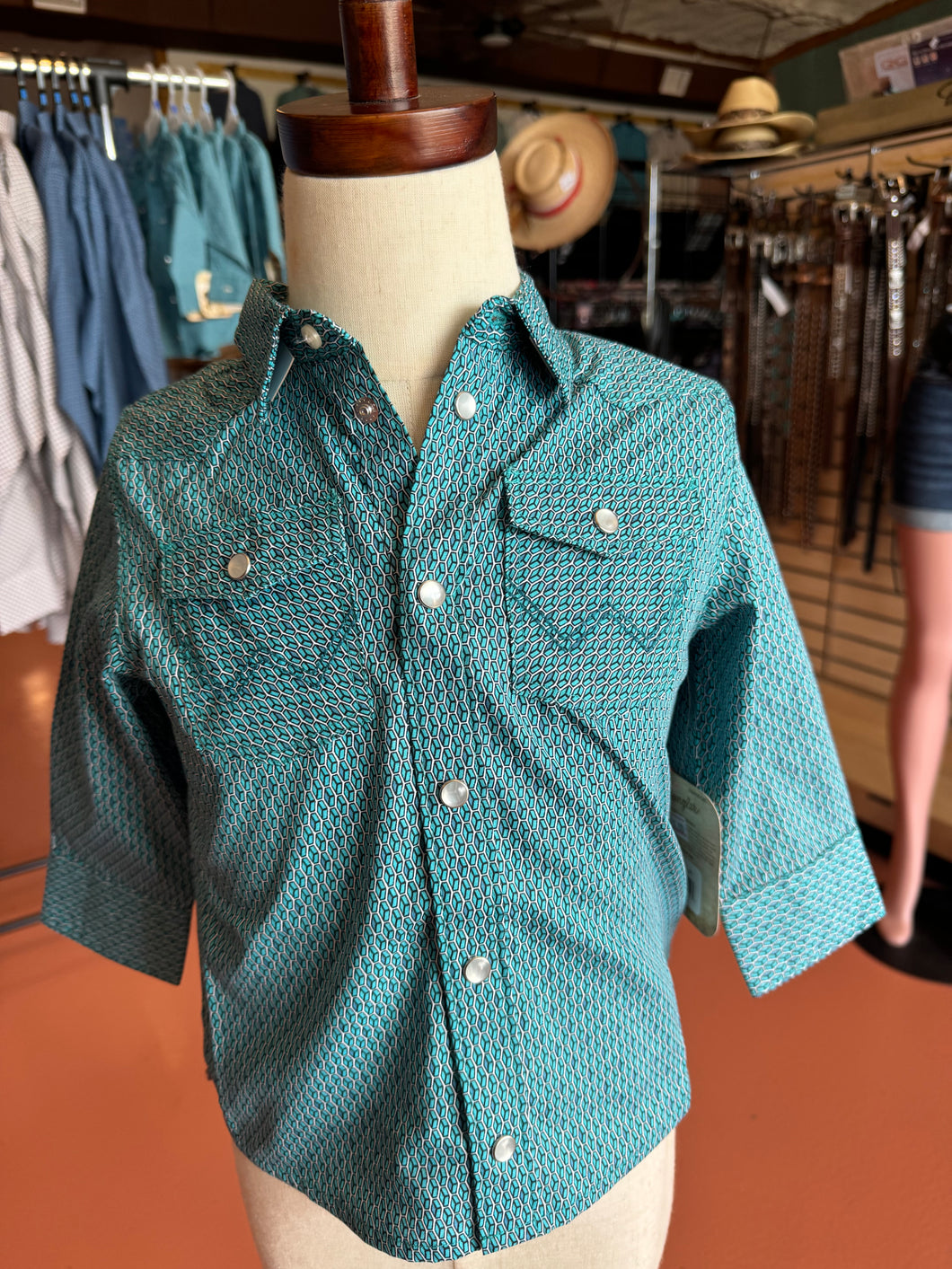 Wrangler's Baby Boys Teal Braxton Pearl-snap