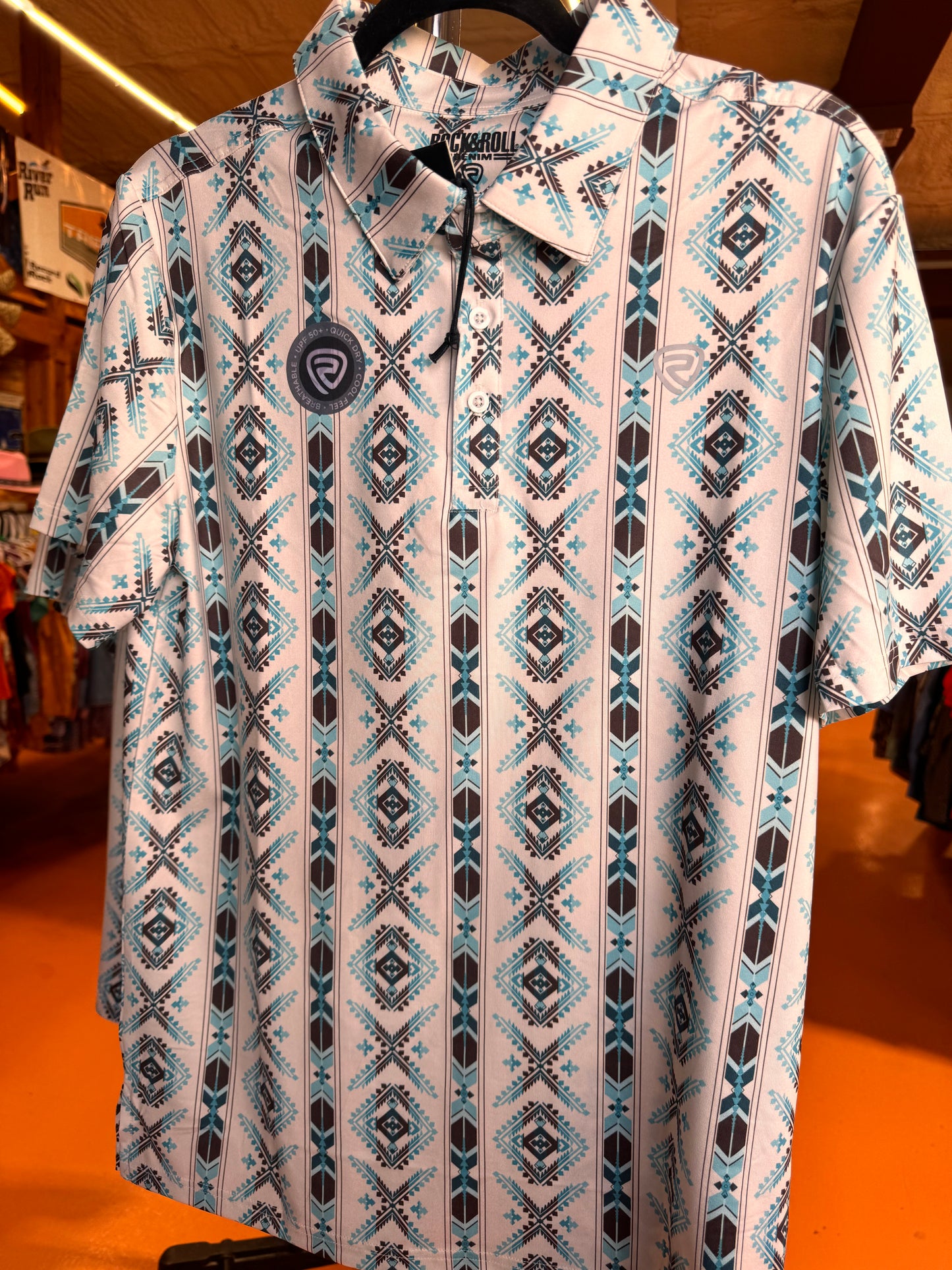 ROCK&ROLL AZTEC POLO SHIRT TURQUOISE - BM51T08339☑️