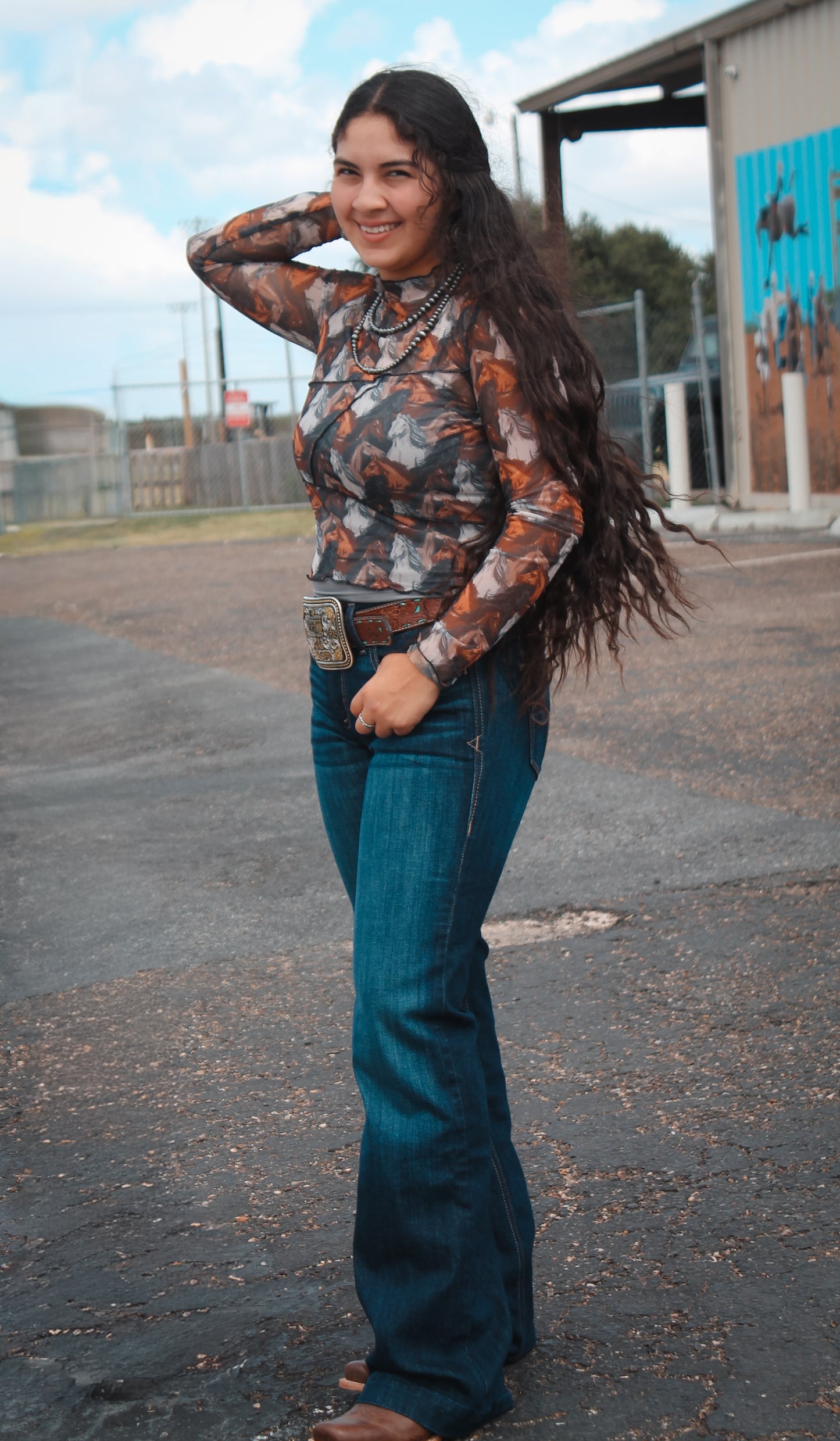 Rock & Roll Horse Print Mesh Top