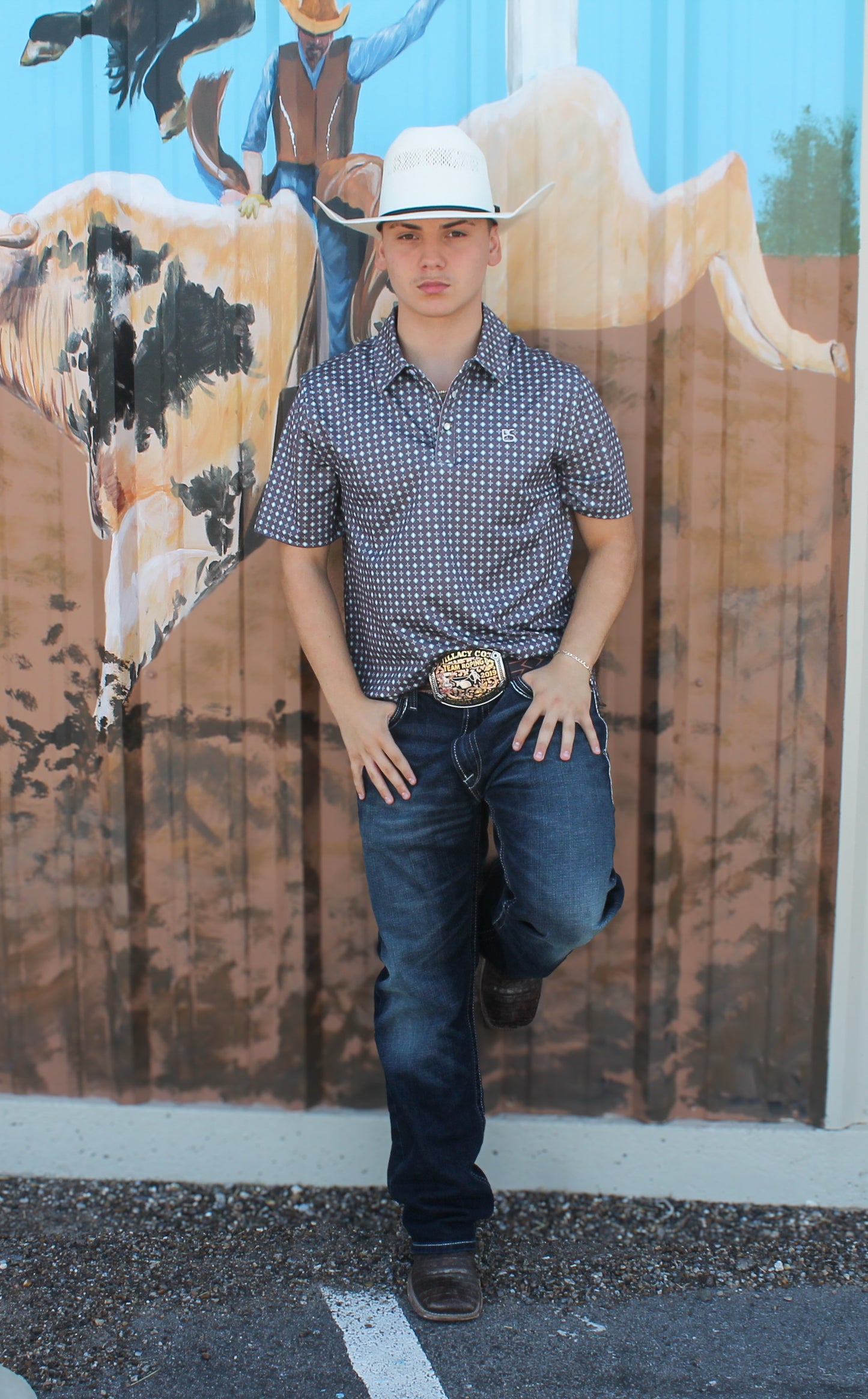 Panhandle Slim Geo Polo- Dark Grey