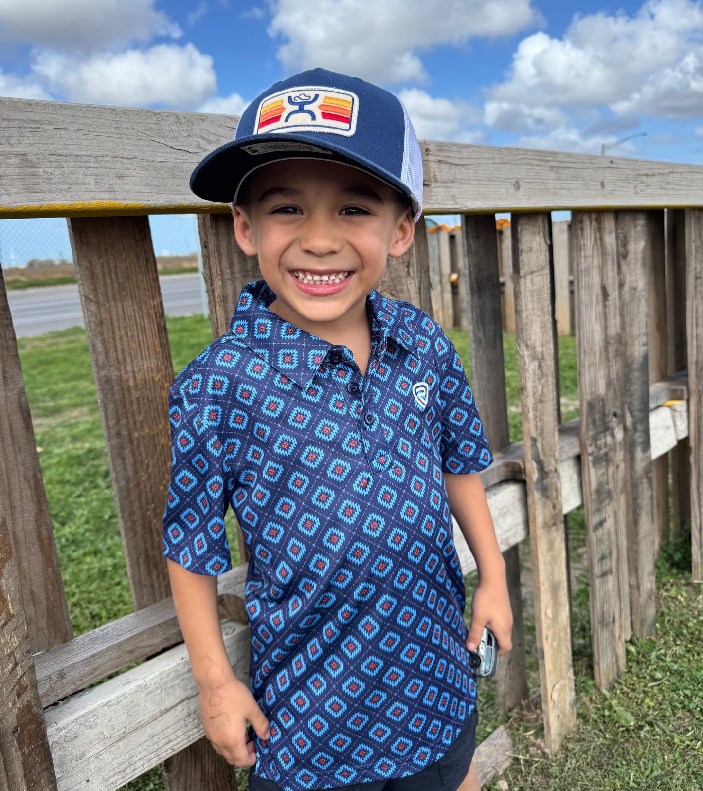 Boys Light Navy Aztec Polo