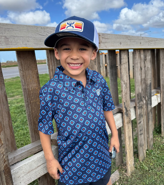 Boys Light Navy Aztec Polo