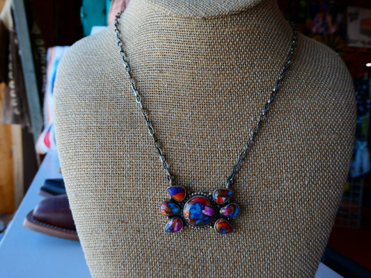 Pink Dahlia Cluster Necklace