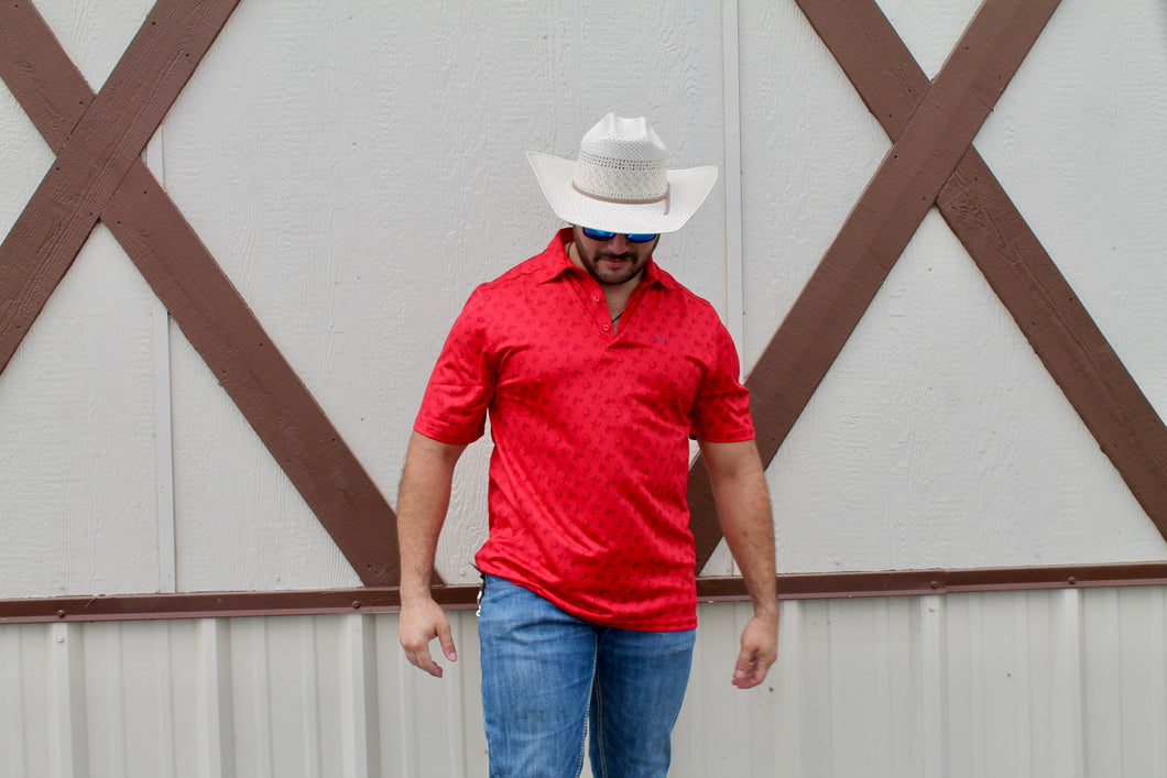 CINCH Men Red Bucking Bronc Print Polo