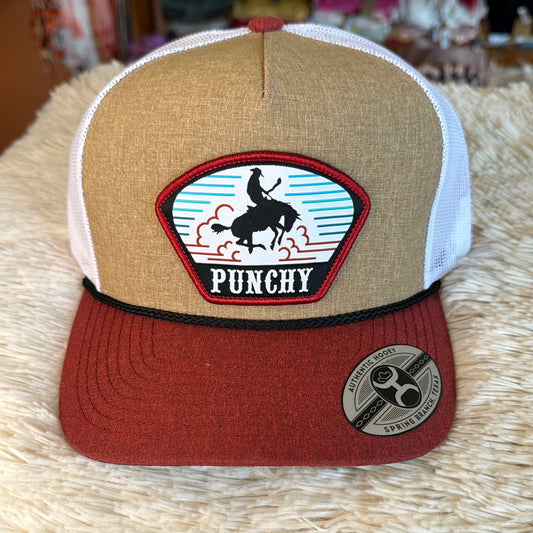"PUNCHY" TAN/WHITE W/BLUE/ RUST & WHITE PATCH Cap