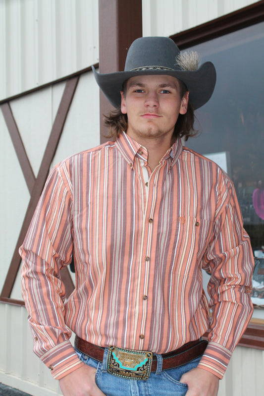 Men’s Wrangler George Strait Brown Striped Long Sleeve