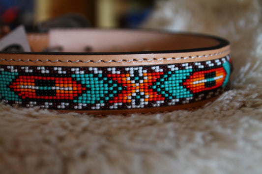 Youth Challenger Tan Turquoise Beaded Belt