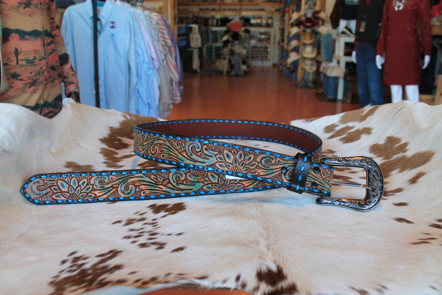 Angel Ranch Western Belt Womens Tooled Floral Painted Laced