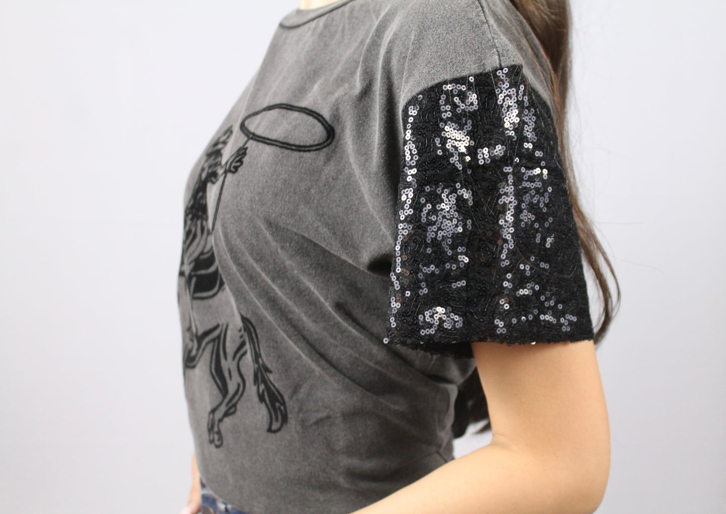 Cowboy Sequin Sleeve Top