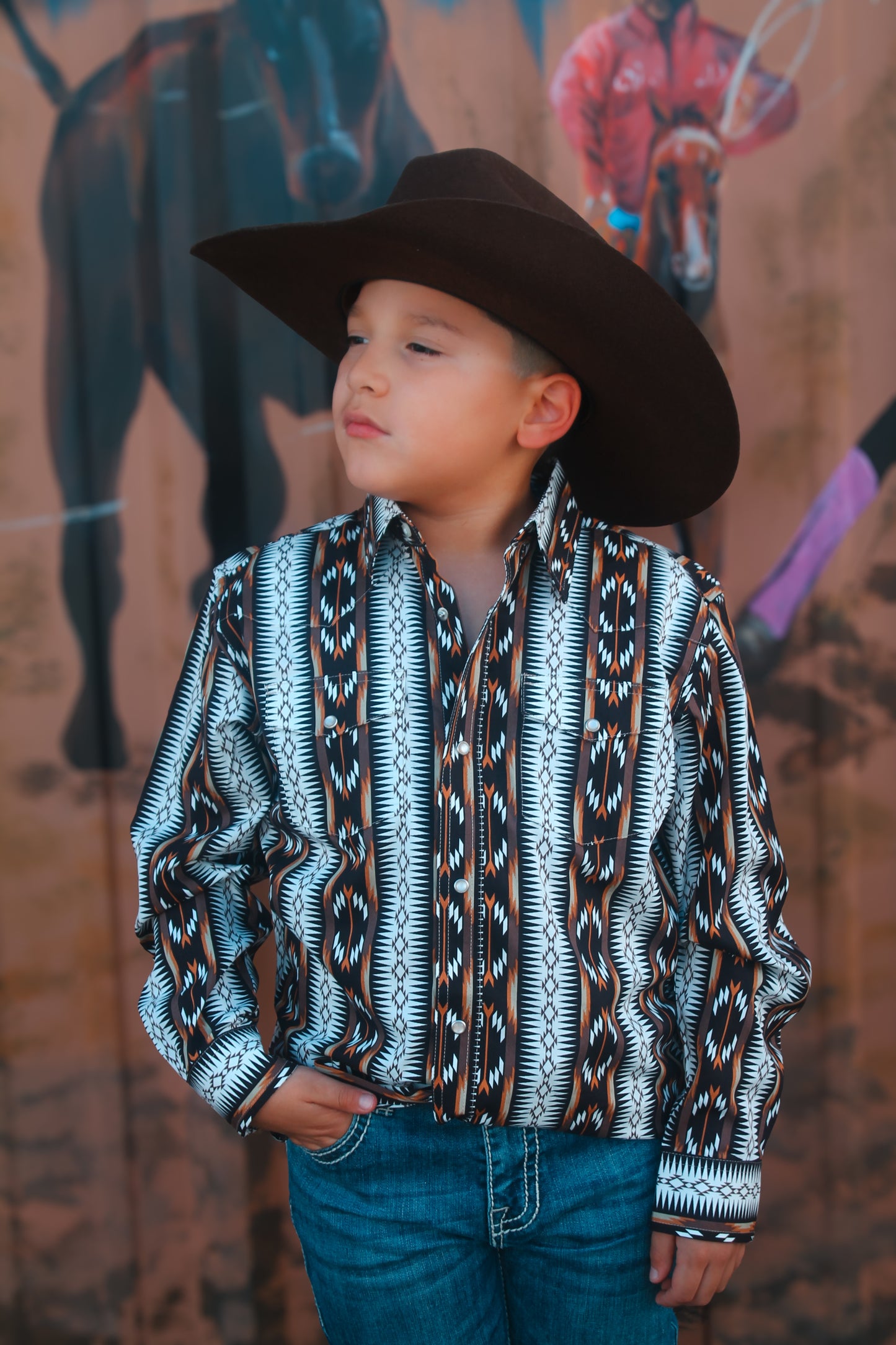 Wrangler Boys Brown Aztec LS