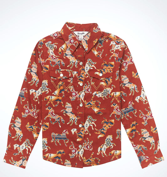 Wrangler Girl's Rustic Horse Pearl-Snap