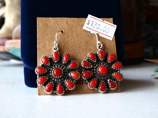 Red Coral Flower Earrings