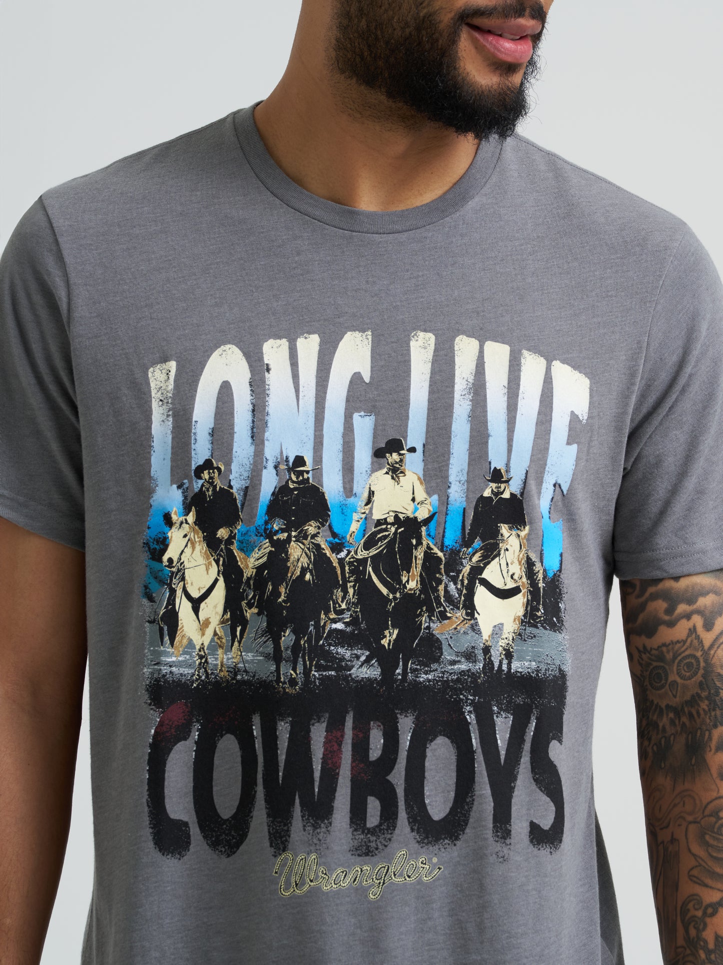 Wrangler Long Live Cowboys Tee- Western Grey