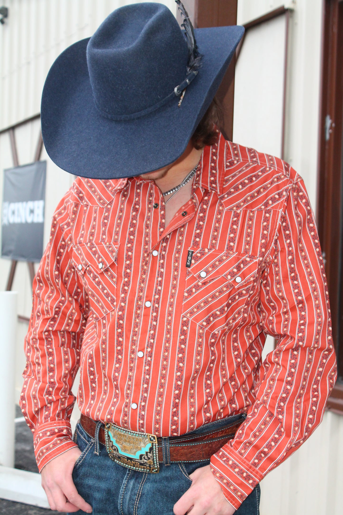 Men’s Cinch Orange flower Long Sleeve
