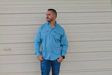 Load image into Gallery viewer, &quot;SOL&quot; Aahley Blue Longe Sleeve Pearl Snap Shirt
