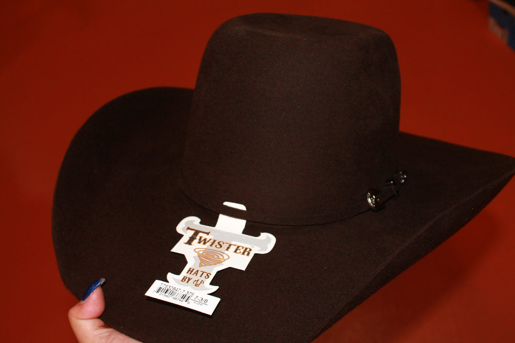 Twister Austin 2X Brown Cowboy Felt Hat with Punchy Crown