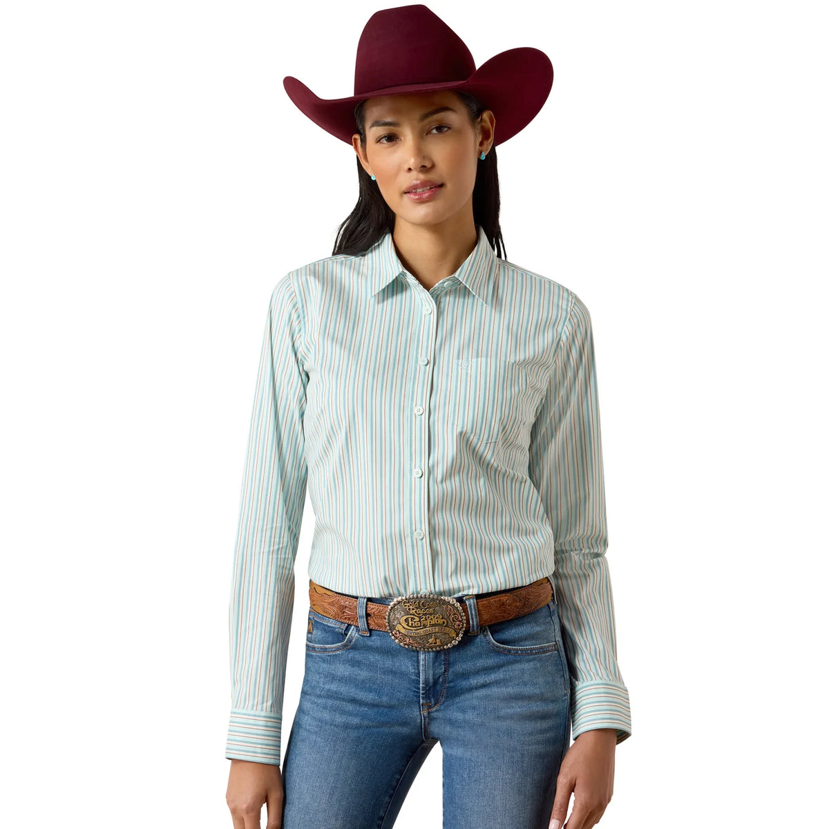 Ariat Women’s Kirby Stretch Saltwater Henna Striped Long-Sleeve Button Down Shirt 🤠