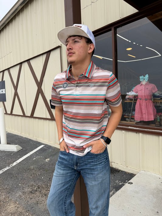 ROCK & ROLLL MEN’S SERAPE STRIPE PRINTED TAN POLO☑️