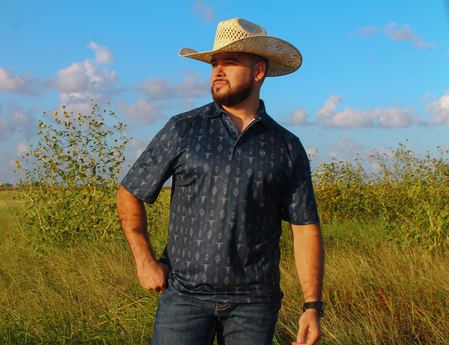 Men’s Cinch Navy Bull Skull ArenaFlex Polo