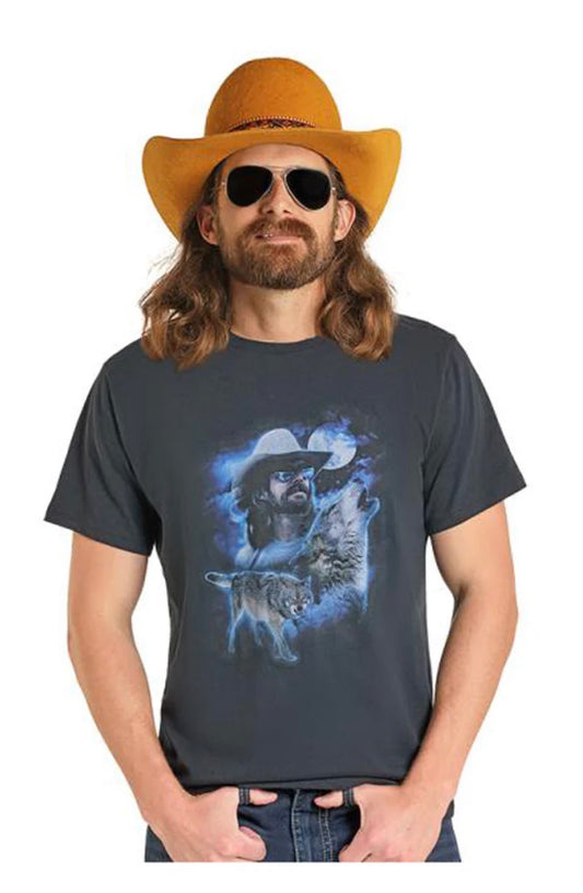 Rock & Roll Men's Dale Brisby moon & wolf Short Sleeve