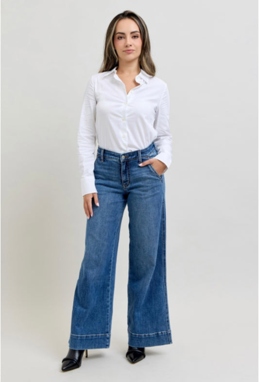 Judy Blue Mid Rise Dark Wash Wide Leg Trousers