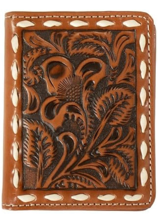 Nocona Bifold Flip Buck Lace Floral Embossed Wallet, Tan,