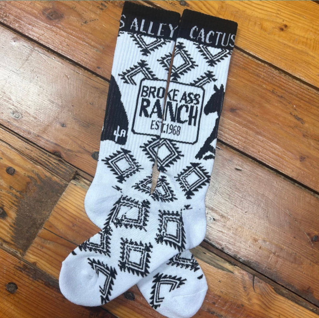 Cactus Alley Broke Ass Ranch Blk/Whi Socks