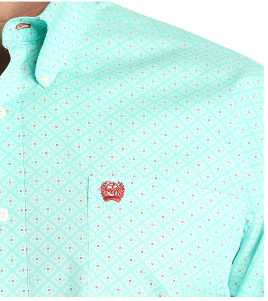 Men's Blue Floral Geometric Classic Fit Long Sleeve Button Down Shirt 👕