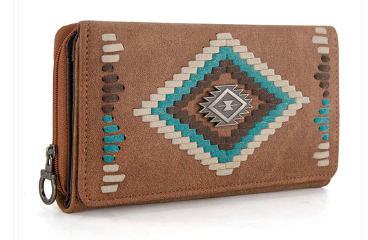 Montana West Brown Aztec Zippered Wallet