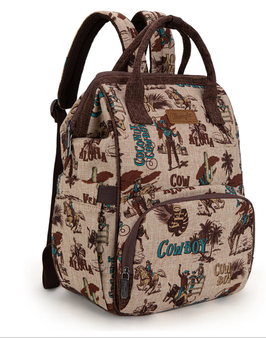 WG60-9110 Wrangler Vintage Retro Cowboy Cool Print Backpack Tan