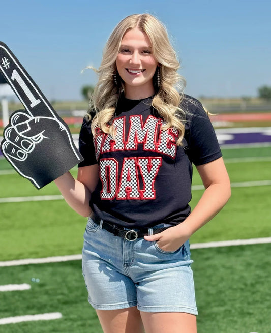 Checkered GAME DAY Tee Black/RED