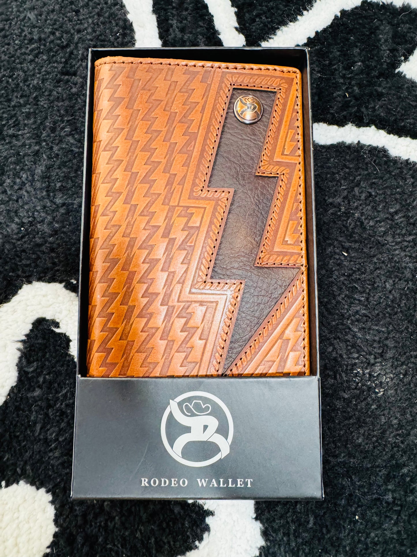 Hooey Men's Zemi Brown Lightning Basket Weave Embossed Leather Rodeo Wallet
