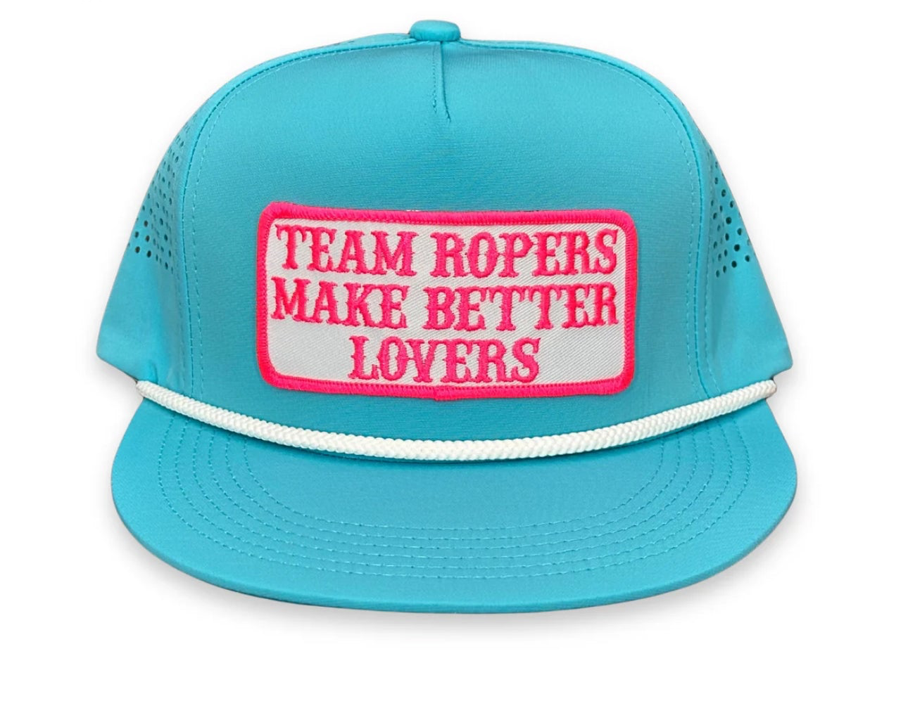 Cactus Alley “PW Team Ropers BL" - Turquoise Laser Holes/ White Rope, Snapback 🧢
