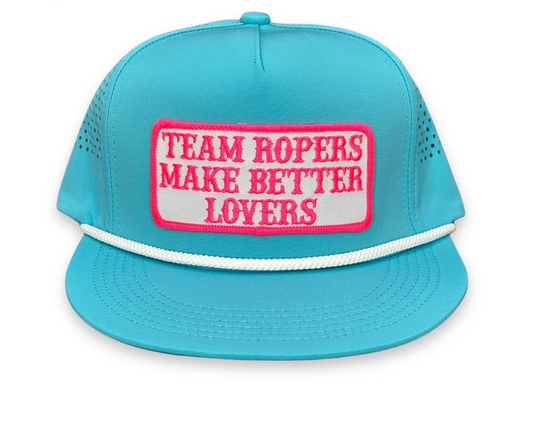 Cactus Alley “PW Team Ropers BL" - Turquoise Laser Holes/ White Rope, Snapback 🧢