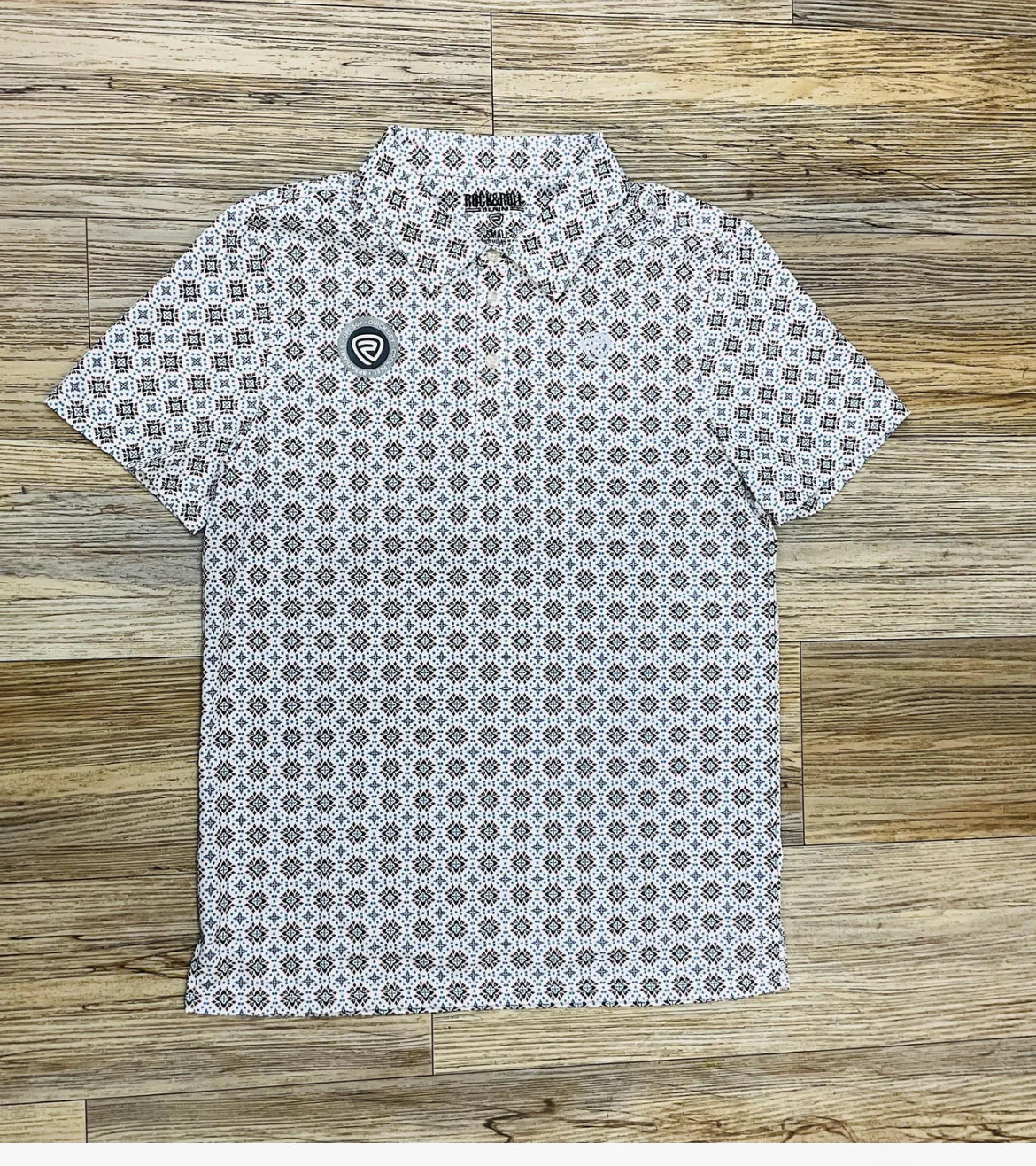 Men’s ROCK & ROLL DENIM MEDALLION PRINT POLO - NATURAL