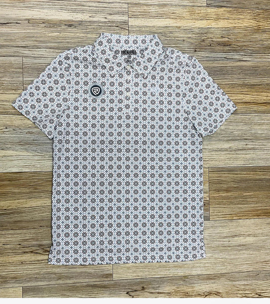 Men’s ROCK & ROLL DENIM MEDALLION PRINT POLO - NATURAL